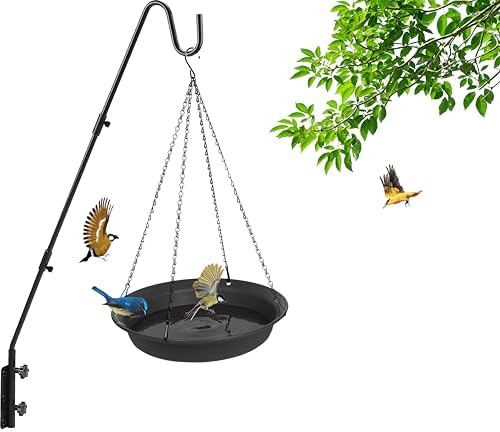 Hanging Bird Bath, Hanging Bird Water Feeder for Outdoors, Feeder Bowl, 1 Pack Birdbath Tray Accessories for Outside, Plastic Birdbaths Tray for Garden Patio Decoration (16", Dark Black)