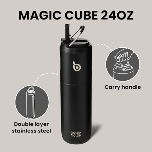 BOTTLE BOTTLE Insulated Water Bottle 24oz with Straw Lid and Handle for Sports Travel Gym Stainless Steel Water Bottles Double-Wall Vacuum Metal Thermos Bottles Leak Proof BPA-Free (Peak Gray)