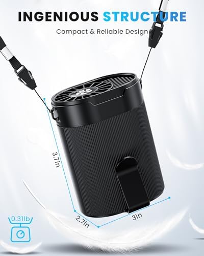 Portable Fan, Personal Rechargeable Mini Waist Fan, 3000 mAh Battery Operated, Max 24H Working Time, 4 Speeds Clip Belt fan for Outdoor, Indoor, Jobsite, Traveling, Gifts for Men - Black