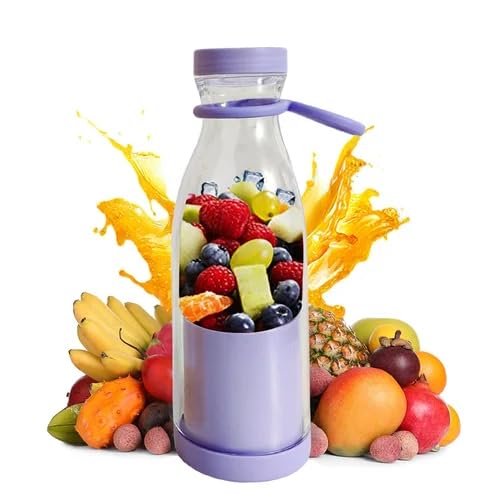Portable Electric Juicer Bottle | Mini Blender for Fresh Juice, Smoothies | Personal Blender with 6 Blades | Wireless Rechargeable Travel Blender Milkshakes Juicer for Home Sports Outdoors (White)
