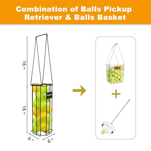 Poweruck Pickleball Tennis Ball Hopper Set, Pickleball Tennis Ball Basket Holder with 20 Outdoor Pickleball Balls,Perfect Court Equipment for Beginner