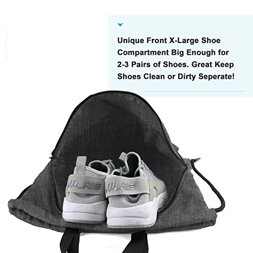 BeeGreen Green Drawstring Backpack Bag with Shoe Compartment X-Large Gym Sports String Cinch Sackpack with Front Inside Zipper Pockets 300D