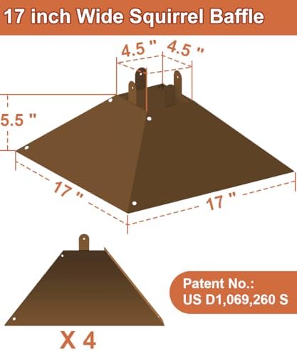 Metal Squirrel Baffle for 4x4 Post, Outside Wooden Pole Mount Squirrel Guards for Bird Feeders, 17 Inch Squirrels Deterrents Stopper to Deter Racoons, Brown, 1pcs