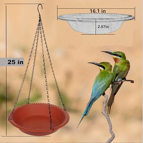 2 Pack Hanging Bird Feeder Tray 16 inch, Bird-Feeder Hanging for Garden Yard Outside, Terracotta