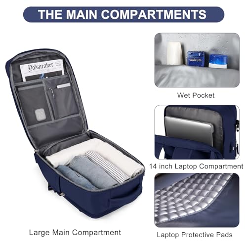 LargeTravel Backpack For Women Men Airline Approved Carry On Bags For Airplanes Underseat Luggage Backpack For Traveling On Airplane Personal Item Travel Bag For Airlines Travel Essentials Navy Blue