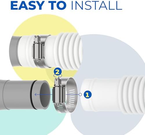 ANTOBLE Pool Hose for Intex 1.25" Diameter Above Ground Pool Pump Hoses Replacement Accessory 59" Long 1-1/4 Swimming Pool Filter Pump Hoses 607 637 With 4 Metal Clamps, 2 Pack