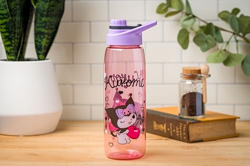 Silver Buffalo Sanrio Hello Kitty and Friends Kuromi Cherry Hearts Water Bottle with Screw Lid, 28 Ounces