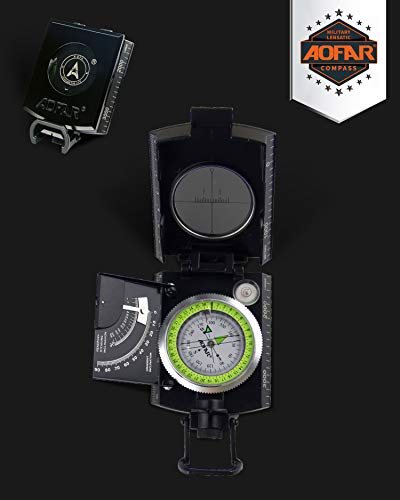 AOFAR Military Compass AF-4074 Black or Hiking,Lensatic Sighting Waterproof,Durable,Inclinometer for Camping,Boy Scount,Geology Activities Boating