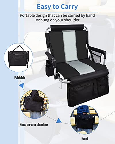 AOOXIMI Stadium Seats for Bleachers with Back Support, Bleacher Seats with Backs and Cushion Wide, Stadium Chairs with Cup Holders, Mesh Bags and Hide Hooks, Basketball Football Bench Seats