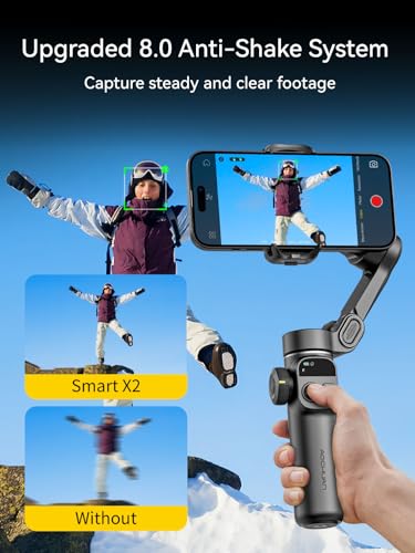 AOCHUAN 3-Axis Gimbal Stabilizer for Smartphone Smart X2 Black & T20 Complete Tripod & P03 RGB Magnetic Fill Light