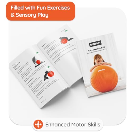 BABYGO® Kids Exercise Ball | Balance Stability Yoga Ball Autism Therapy Sensory Development ASD Special Needs Chair | 45cm Fun Play Book & Pump Included - Orange