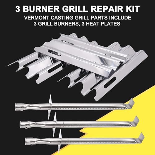 Repair kit for Vermont Castings CF9030 VM400XBP VM450 VM450SSP VM600 CF9055 CF9085 VCS5005, Jenn-Air JA461 JA580 JA461P Grill Parts, Stainless Steel Grill Burner Tube and Heat Plate Tent Shield