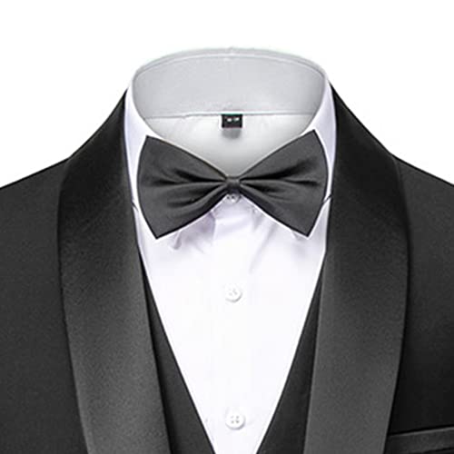 Men's Wedding 3 Piece Suits Slimming One Button Shawl Lapel Business Blazer Formal Dinner Party Jacket Vest Pants (Black,Small)