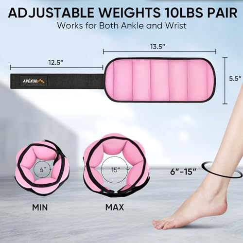 APEXUP 10lbs/Pair Adjustable Ankle Weights for Women and Men, Modularized Leg Weight Straps for Yoga, Walking, Running, Aerobics, Gym (Pastel Pink)