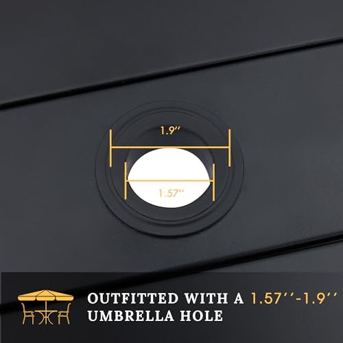 VICLLAX 47.2" Outdoor Round Patio Table for Lawn Garden, All Weather Metal Round Patio Dining Table with Adjustable Umbrella Hole, 6 Person Patio Table, Black Tabletop