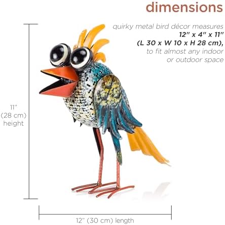 Alpine Corporation 11" Tall Outdoor Metal Wide-Eyed Bird Standing Yard Statue Decoration, Multicolor