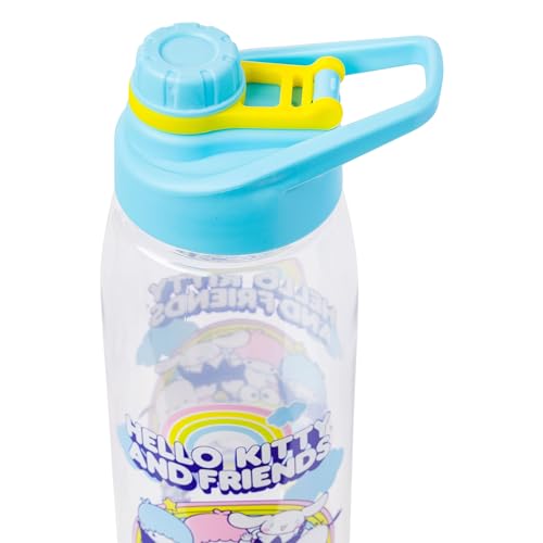 Silver Buffalo Sanrio Hello Kitty and Friends Little Twin Stars, Cinnamoroll, Kuromi, Keroppi, Badtz-Maru, Pochacco, Tuxedo Sam, My Melody, Pompompurin, Chococat Water Bottle with Screw Lid, 28 Ounces