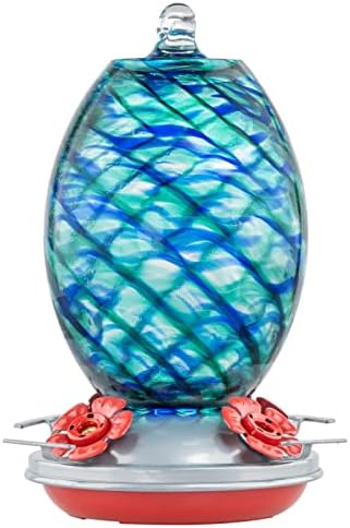 Muse Garden Glass Humming Bird Feeders for Outdoors - 27OZ Blown Glass Hummingbird Feeder - Unique Gift for Mom Women Grandparents, Outdoors Hanging Garden Decor, Ant Moat & Brush, Blue Mermaid