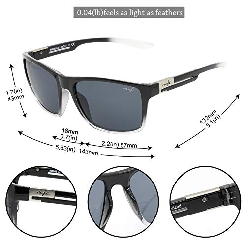 INFI Fishing Polarized Sunglasses for Men Driving Running Golf Sports Glasses Square UV Protection Designer Style Unisex (Shiny Black/Crystal)