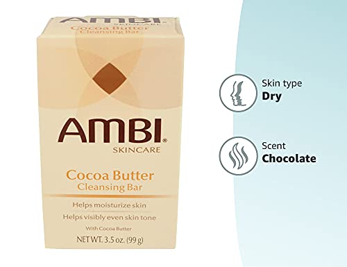 Ambi Skin Care Cleansing Bar Soap with Cocoa Butter To Restore Skin's Natual Moisturize Balance, Helps Visibly Even Skin Tone, Washes Away Surface Impurities, Chocolate, 3.5 Oz (Pack of 3)