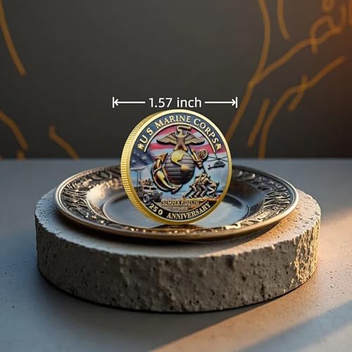 Marine Corps 250th Anniversary Coins, USMC Military Challenge Coin-Army, Navy, Marine Corps, Patriotic Military Gift for Veterans & Collector (Color C)