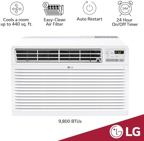 LG 10,000 BTU Through the Wall Air Conditioner, 115V, Cools up to 440 Sq. Ft. for Bedroom, Living Room, Apartment, with Remote, 3 Cool & Fan Speeds, Wall AC Unit, White
