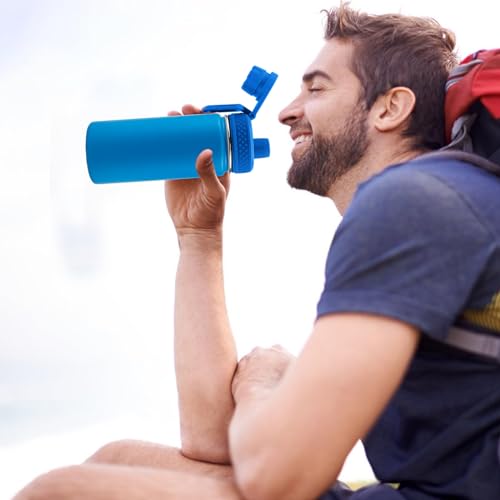 XccMe Spout Lid for Hydro Flask Wide Mouth Sport Water Bottles,2 Pack Replacement Lids for Most 12,14,16,18,20,22,32,40,64oz Wide Mouth Water Bottles with Handle Easy to Carry (Black+Blue)