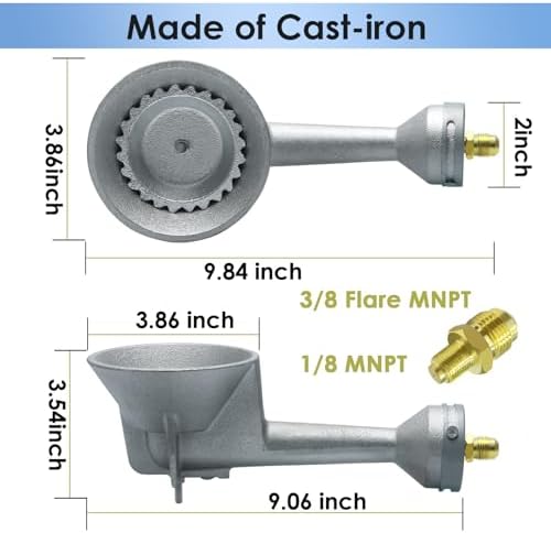 High Pressure Cast-Iron Round Burner Head 0-30PSI Adjustable Pressure Propane Regulator with Hose and Brass Fitting Propane Burner Head with 5FT Stainless Braided Hose for Turkey Fryer Burners