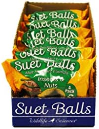 Wildlife Sciences Suet Balls 24 Pack, 6 Individually Wrapped Packs of 4 Bird Suet Balls (Insect and Nuts)