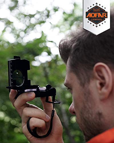 AOFAR Military Compass AF-4074 Black or Hiking,Lensatic Sighting Waterproof,Durable,Inclinometer for Camping,Boy Scount,Geology Activities Boating