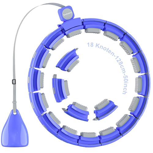 Weighted Workout Hoop for Adult Weight Loss - 50" Plus Size Silent Smart Waist Fitness Circle with Ball - Abs Exercise Equipment for Home Blue