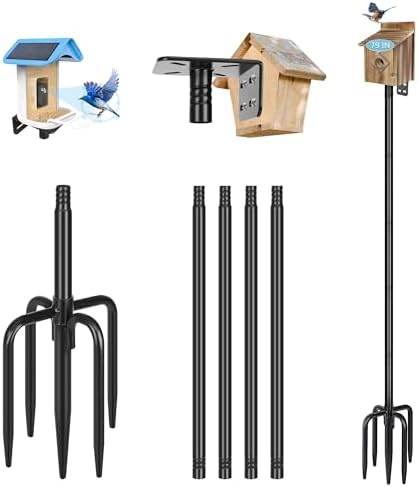 Gtongoko Smart Bird Feeder Pole 79 Inch Bluebird House Pole for Outdoors Weather Station Heavy Duty Metal Mounting Kit Adjustable Bird Feeder Stand Black