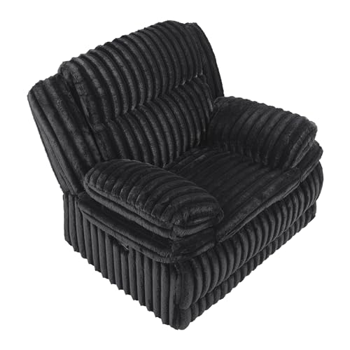 Lexicon Manual Glider Recliner Chair, Corduroy Manual Tab Pull Reclining Chair with Pillow Top Arms, Plush Cushions, Cozy Theater-Style Accent for Living Room/Bedroom, Easy Assembly, Black