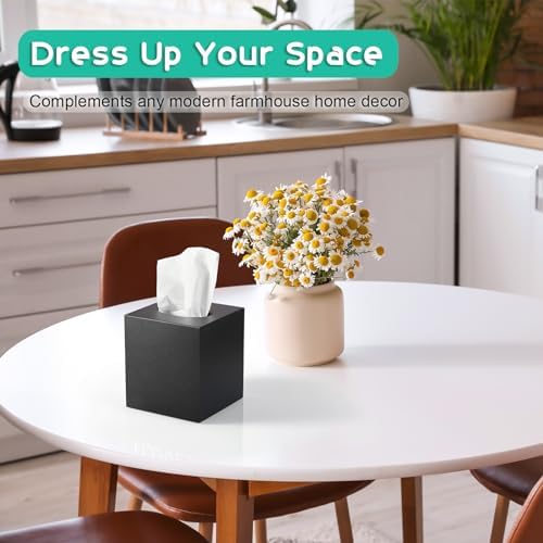 ALELION Wooden Tissue Box Cover Square - Large Black Tissue Box Holder for Tabletop Night Stands Bathroom Office - Decorative Facial Cube Tissue Box Cover