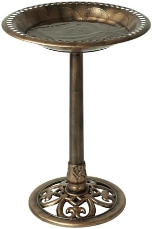 Backyard Expressions Outdoor Garden Bird Bath - Bronze - Weather Resistant Polyresin - 27 Inch