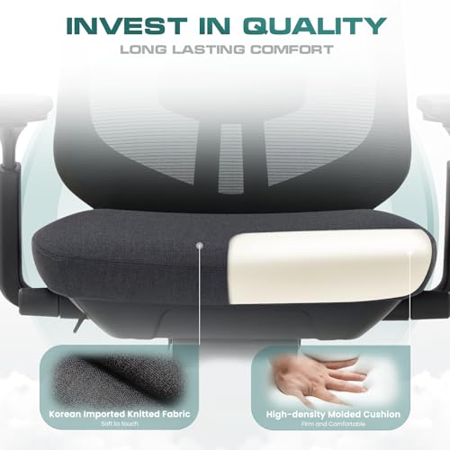 COLAMY Ergonomic Office Chair, Mesh Office Chair, High Back Office Chair, Computer Executive Desk Chair Lumbar Support with Adjustable Headrest and 4D Arms, Slide Seat, Tilt Lock-Black