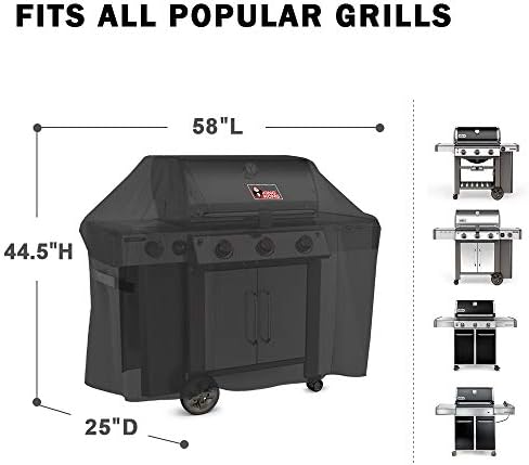 Grill Cover 7130 Premium Outdoor Cover for Weber Genesis II 3 Burner & Genesis 300 Series Grill and Genesis II LX 300 Series Gas Grill Including Stainless Steel Meat Fork, Spatula and Tongs