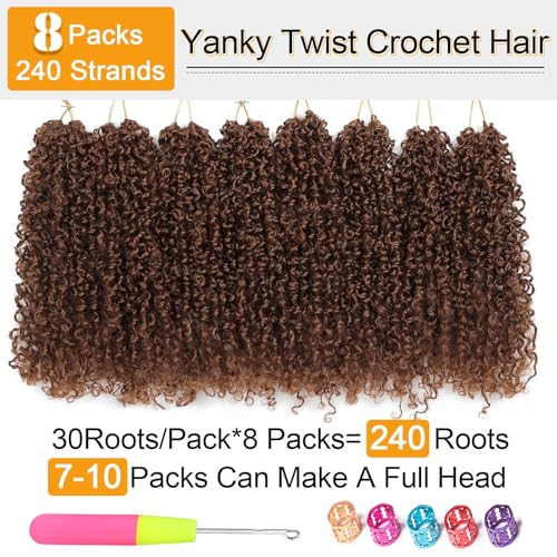 Aksice 8 Inch 8 Packs Yanky Twist Crochet Hair for Women Pre-looped Mini Twist Hair Bohemian Passion Twist Crochet Hair Boho Crochet Braids Synthetic (30#)