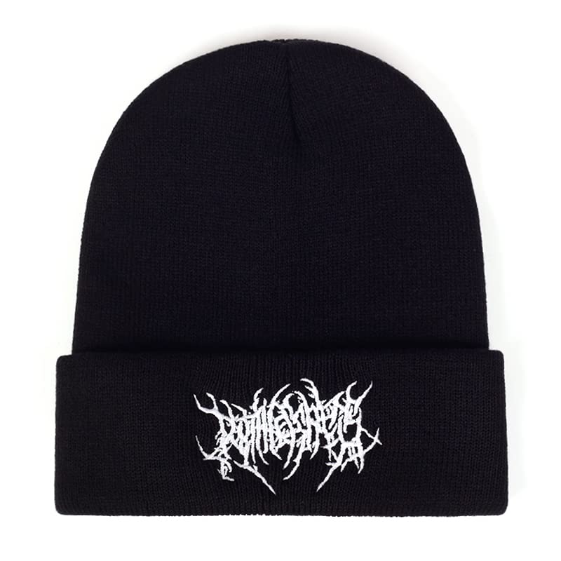 AONUOWE Gothic Beanie Hats for Women Men Grunge Emo Accessories Harajuku Y2k Punk Streetwear Winter Warm Hat Knitted Soft Cap (Black,One Size)