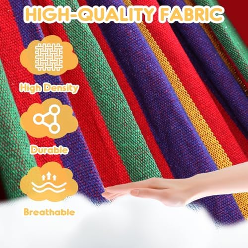 ANYOO Cotton Hammock Portable Camping Hammocks for Hanging Sturdy Garden Comfortable Fabric Hammock with Tree Straps Up to 660lbs with Travel Bag for Camping Outdoor/Indoor Patio Backyard