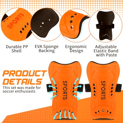 Syhood Soccer Shin Guards and Socks for Toddler Kids Youth, Lightweight Soccer Shin Pads Protective Soccer Gear for 3-5, 5-10, 10-15 Years Old Children Teen Boys Girls Soccer Game (Orange, S Size)