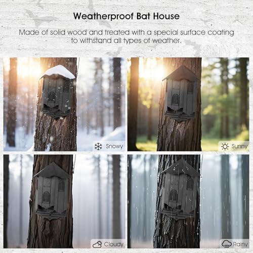 Wooden Castle Bat Houses for Outside Bat Box for Outdoors - Large Three Chamber Box Perfectly Designed to Attract Bats - Durable and Easy to Hang(Bat House Ⅰ Black)