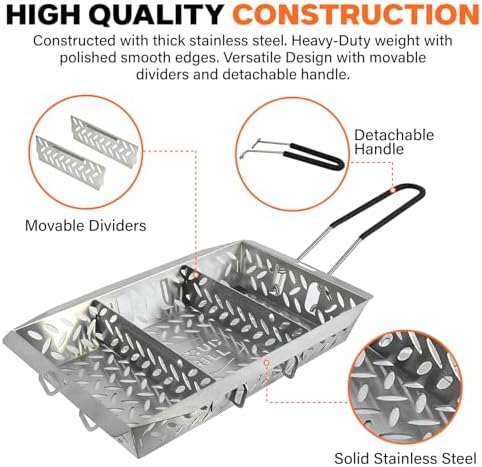 Proud Grill UltraVersatile Stainless Steel Grill Basket - Large BBQ Griddle basket for Outdoor Grill Vegetables - Meat - Fish Grill Basket with Detachable Handle & Movable Dividers