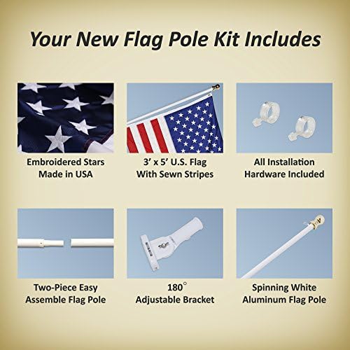 American Flag and Pole Set - 3x5 US Flag and 5' Spinning Flag Pole, Durable for Outdoors - Made in USA