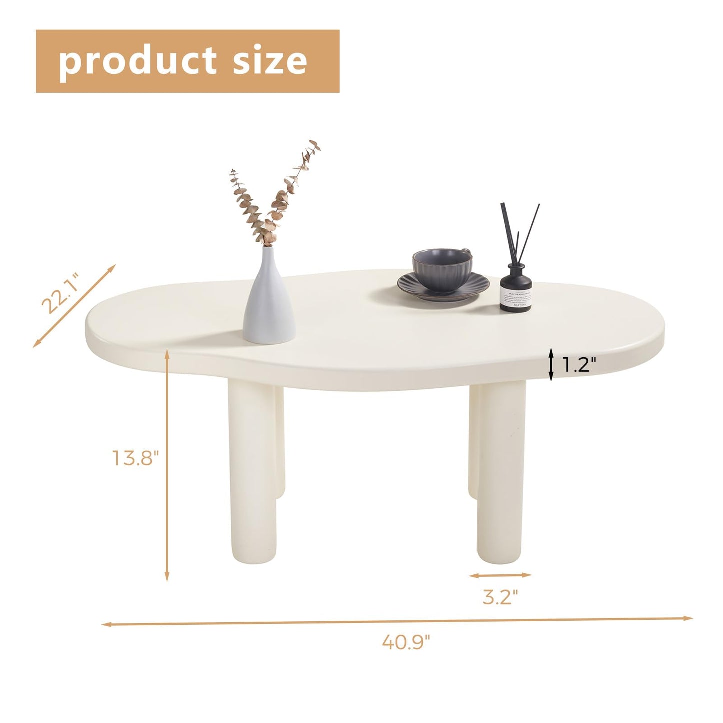 ANTJUMPER Cloud Coffee Table - Cute Coffee Table - Irregular Shape Coffee Table with 4 Legs - Modern End Table for Living Room,Apartment,Bedroom,Easy Assembly-White