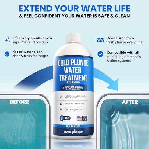 3in1 Natural Cold Plunge Water Treatment - Cleaner, Clarifier & Water Stabilizer for Cold Plunge - No Harsh Chemicals - Keeps Ice Bath Water Clean & Odor-Free - Made in USA (8 Week Supply, 32oz)