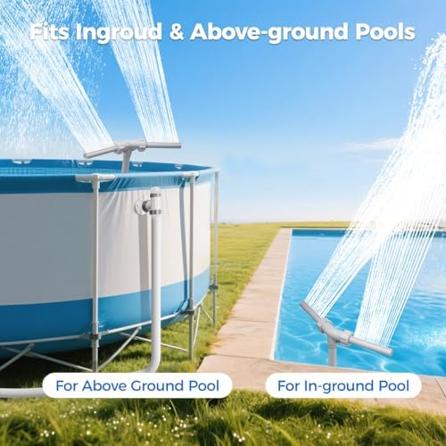 Patented Swimming Pool Fountains - Fit Inground & Above Ground Pool, Water Fun Waterfall Pool Jet Aerator Cooler, Extend Adjustable Pipe Pool Sprinkler Dual Spray Swimming-Pool Garden Decor