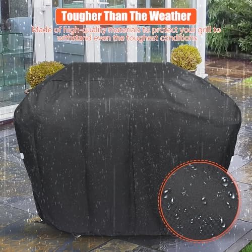 QuliMetal 63 Inch Grill Cover for Weber Genesis 300 Series and New 2022 Genesis 300 Grill, Heavy Duty Waterproof Fade Resistant Outdoor BBQ Grill Cover with Elastic Drawstrings, Compared to Weber 7757