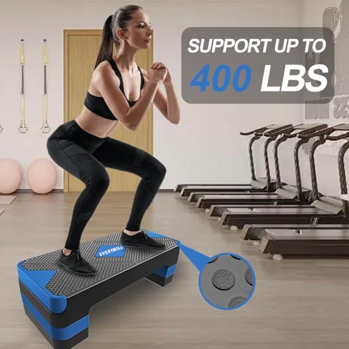 EVERYMILE Aerobic Exercise Step, Adjustable Aerobic Stepper for Exercise, Workout Step Platform, Step Up Box, 26.5" Step Deck with 4” 6” 8” Adjustable Height Risers, Women Home Gym Fitness