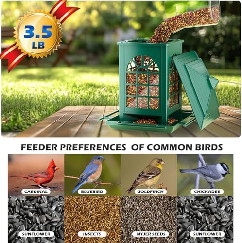Birdream 2 Pack Bird Feeders for Outdoors Hanging - 7LB Total Capacity Classic Courtyard Design Fun Assembly Large Bird Feeder, Attracting Wild Birds Cardinals Goldfinches Sparrows - Green
